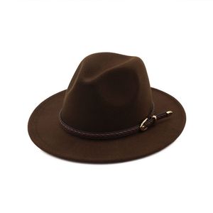 Hoge kwaliteit brede randwol voelde formele partij jazz trilby fedora hoed met riem gesp casual Panama Fedoras cap