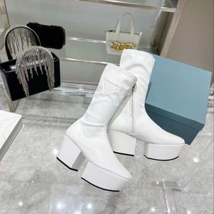 Winterlaarzen van hoge kwaliteit! Modeshow Unique Horseshoe Hak 4.5 cm lederen designer schoenen bal straat martin boot luxe rits schoenmaten 35-40