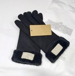 Hoogwaardige winter lederen handschoenen en wollen touchscreen Konijnenbont koud - Bestand warme schapenvacht vingers A321