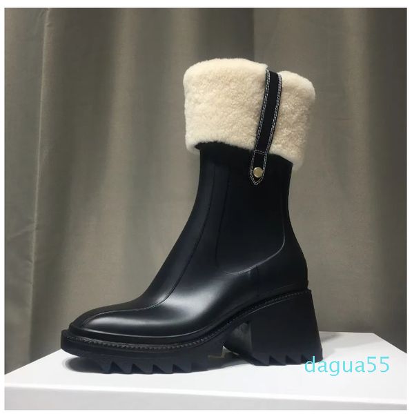 Haute qualité hiver femmes Betty Pvc caoutchouc Beeled plate-forme genou-haute botte de pluie noir imperméable Welly chaussures de pluie en plein air