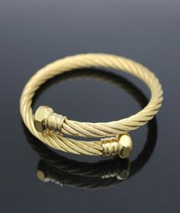 Brazalete de mujer de alta calidad, alambre de Color dorado de acero inoxidable para hombres y mujeres, pulseras con tuerca de tornillo, brazaletes, nueva joyería de moda 2277020