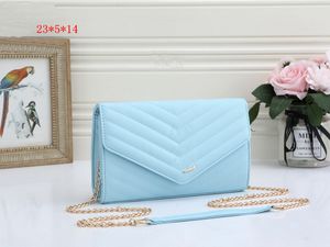 2024 Bolsa Mujeres Bolsos azules Cadena de oro Bolsas de hombro Crossbody Disco Messenger Bag Monedero Monedero 23CM