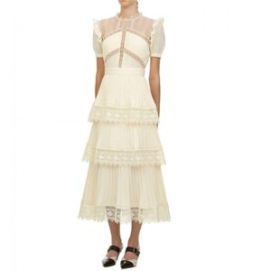 Hoge kwaliteit vrouwen elegante lagen ruches jurk zelf portret zomer korte mouw cake es casual slanke 210603
