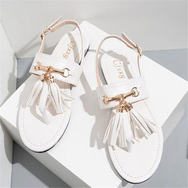 Sandalias planas de alta calidad para mujer, sandalias de diseñador para mujer, zapatos informales de cuero, chanclas con borlas, sandalias, zapatillas de playa de verano