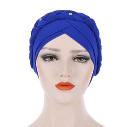 Pañuelo para la cabeza de alta calidad para mujer, turbante trenzado, Hijab, turbantes elásticos, pañuelo musulmán, gorro africano listo para usar