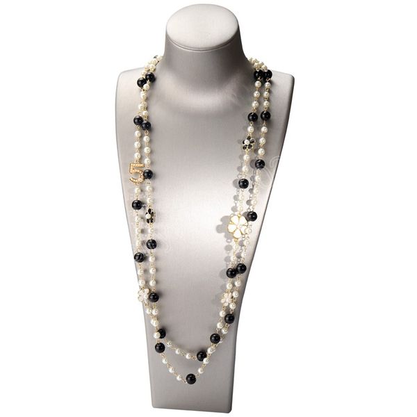 Haute qualité femmes Long pendentif couches collier de perles Collares numéro 5 fleur fête bijoux