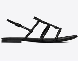 Hoge kwaliteit dames luxe ontwerpers sandalen platte schoenen open teen echt lakleer alfabet schoen