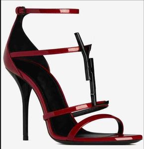 Hoge kwaliteit dames luxe ontwerpers sandalen hakken schoenen open teen echt lakleer alfabet schoen kleding schoenen 36-42