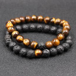 Haute Qualité Femmes Hommes Accessoires Mode Bijoux naturelles VOLCANIQUE Perles Bracelets énergie de guérison de pierre d'oeil de tigre Bracelet en pierre