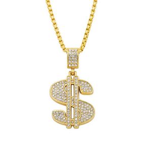 Haute qualité femmes hommes Hip hop plaqué or 24 carats rappeur cristal US Dollar pendentifs Rock USD pot de fleurs pendentifs chaîne colliers jewe8454092