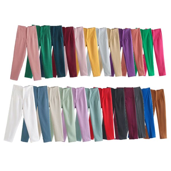 Haute qualité Pantalon taille haute 35 couleurs pour femme Pantalon décontracté à jambe droite Mode chic avec détail de couture Pantalon de tenue de bureau Veste pour homme Pantalon cheville femme Mujer