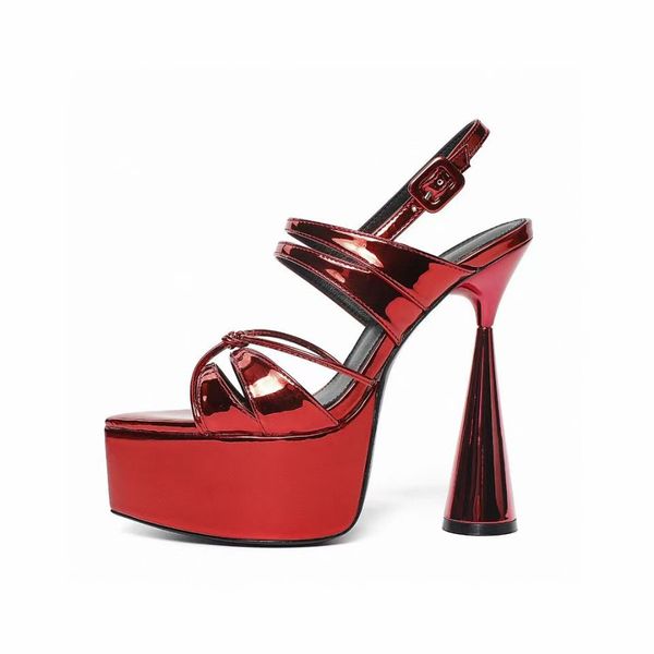 Sandalias de diseñador de alta calidad para mujer Moda charol con cordones cruzados tacones altos modernos copa de vino tacón 14 cm zapatos de fiesta de boda a pie de lujo 35-42