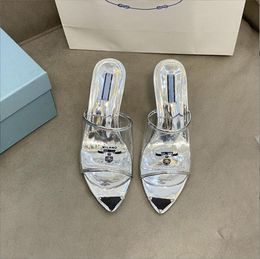 Hoogwaardige dames designer transparante pantoffels sandalen verlengde puntige muilezel mode comfortabele platte schoenen maat 35-40