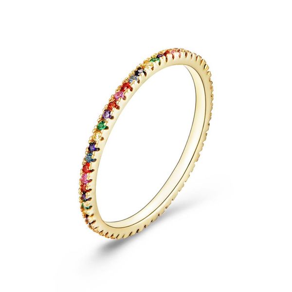 Bague de fiançailles de haute qualité pour femmes avec zircon cubique arc-en-ciel multicolore CZ en argent sterling 925 plaqué or 14 carats Jew254P