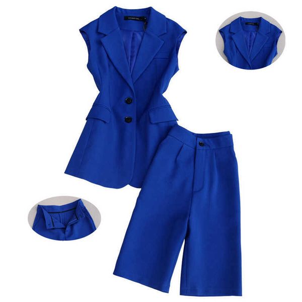 Pantalones de oficina de mujeres de alta calidad Traje de 2 piezas Primavera y verano Chaqueta de chaleco femenino Slim High-cintura 510527