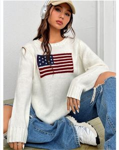 Pull femme de haute qualité Polos femme hiver Vintage femme luxe drapeau américain pull tricoté pull à manches longues pull surdimensionné