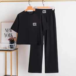 Leggings deux pièces pour femmes de haute qualité Ensemble de mode Été Femmes Damskie Casual T-shirt imprimé à jambes larges adapté aux vêtements pour femmes grands