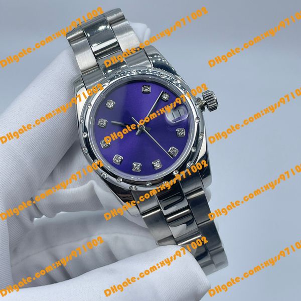 Reloj para mujer de alta calidad 278344rbr 278344 31 mm Esfera de diamante púrpura Banda plateada de acero inoxidable 2813 Movimiento Reloj mecánico automático para mujer m278344rbr-0027