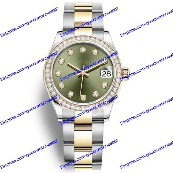 Reloj de mujer de alta calidad 278383RBR 31 mm esfera verde acero inoxidable correa de oro rosa 2813 movimiento aniversario mecánico automático 278384RBR reloj de diamantes