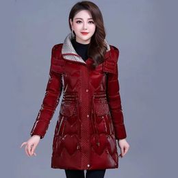 Veste d'hiver en coton pour femmes de haute qualité, Parka longue brillante et décontractée, manteau de grande taille, couleur unie, pardessus d'automne 231228