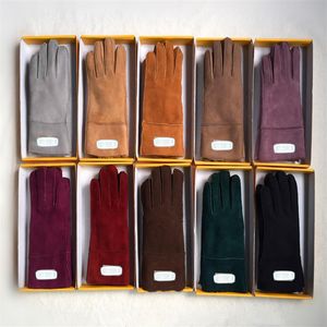 Gants en cuir de fourrure de mouton pour femmes, de haute qualité, de marque de styliste, à cinq doigts, couleur unie, coupe-vent pour l'extérieur, hiver, 312K