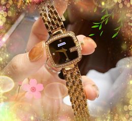 Haute qualité femmes petit carré abeille cadran montre Hip Hop glacé en acier inoxydable diamants anneau horloge Quartz mouvement amoureux chaîne Bracelet montres Reloj Hombre cadeaux