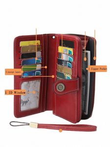 Portefeuille de haute qualité RFID Portefeuille en cuir anti-vol pour femme lg zipper gros sac d'embrayage Sac de carte de sac à main féminin O64Q #