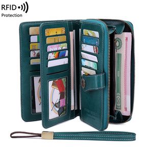 Hoge kwaliteit dames portemonnee RFID anti-diefstal luxe lederen portefeuilles voor dames lange rits grote dames clutch bag ontwerper vrouwelijke portemonnee kaarthouder