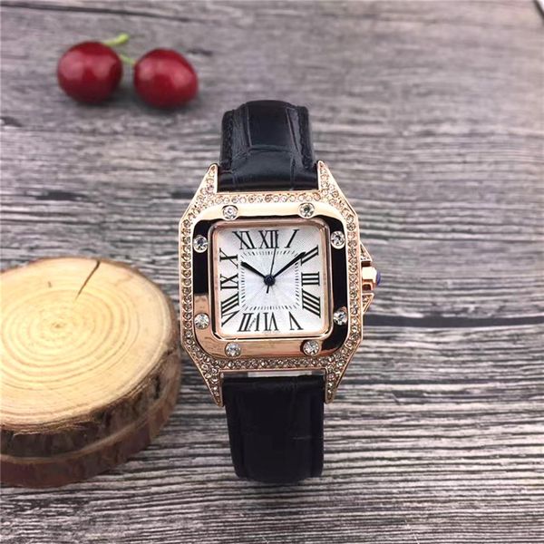 Haute qualité femmes montres diamant 32mm boîtier bracelet en cuir mode montres mouvement à quartz style de vie étanche analogique dame horloge d226o
