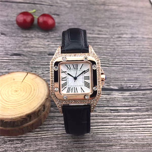 Haute qualité femmes montres diamant 32mm boîtier bracelet en cuir fashon montres mouvement à quartz style de vie étanche analogique dame horloge robe montre-bracelet montre de luxe
