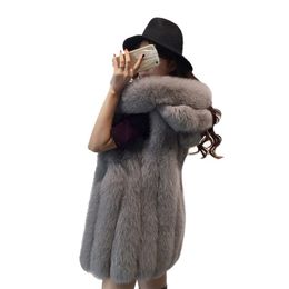 Chaqueta de invierno de piel sintética de alta calidad para mujer, abrigos de moda, chaleco con capucha sólido, 3XL, sin mangas, cálido para