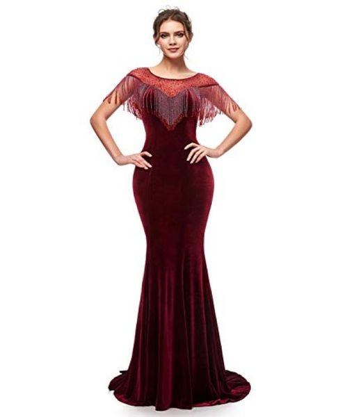 Vestidos de fiesta largos de sirena para mujer de alta calidad, vestidos formales con cuentas de color burdeos, vestidos para ocasiones de diseñador 2019 8793531