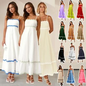 Hoogwaardige dames kleding zomerstijl massieve kleur kanten splitsing elegante hangende pijpen oversized jurken 240509