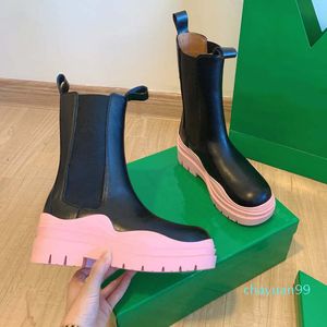 Hoge kwaliteit Womens Designer Laarzen Lederen Martin Enkel Chaelsea Boot Mode Antislip Golf Gekleurde Rubber Outsole Elastische Webbing Luxe 30