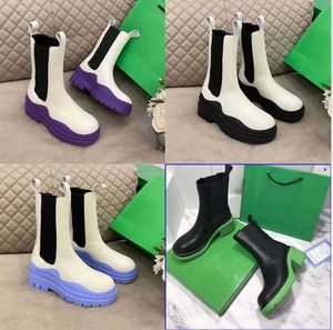 Hoogwaardige damesontwerper Lederen laarzen Martin enkel Boot mode niet-slipgolf gekleurd rubber buitenzool elastisch webbing luxe comfort