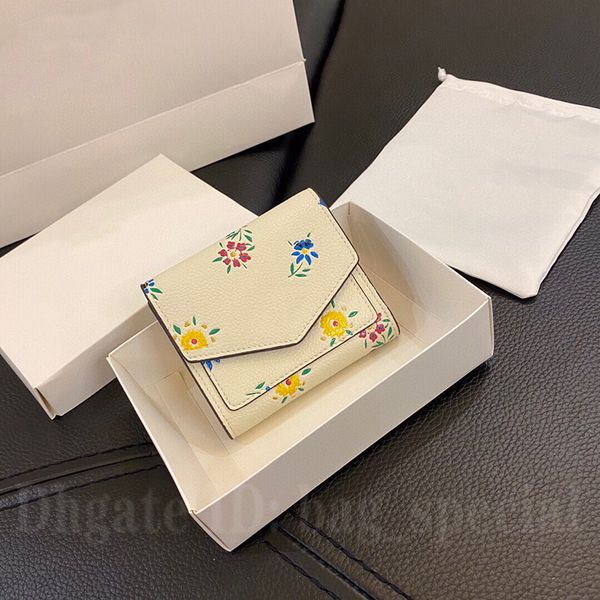 Portefeuille de créateur pour femmes, porte-cartes court en cuir de vache, triple pli, polyvalent, petites fleurs, 11cm x 10cm