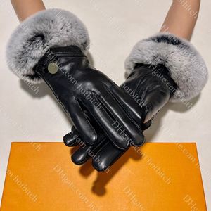 Gants en cuir de haute qualité pour femmes, gants chauds de styliste en fourrure de lapin pour femmes, mitaines noires de cyclisme et de conduite, hiver