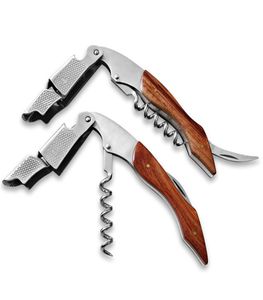 Hoogwaardige houten handgreep Professionele wijnopener Multifunctionele draagbare schroef Kurkentrekker Wine Bottle Opener Cook Tools7854279