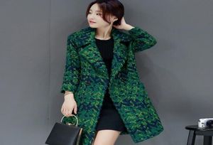 Hoogwaardige wollen jas vrouwen slanke mediumlong tweed jas vrouwelijk buitenverdrag groen jas merken dames jas dc46317455522
