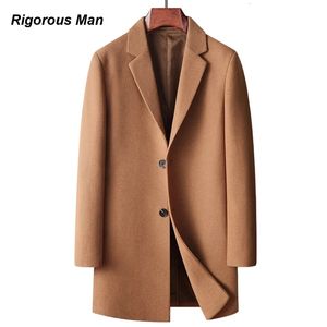 Hoge kwaliteit wol lange heren trenchcoat herfst winter effen kleur jeugd business casual wollen jas mode heren overjas 231220