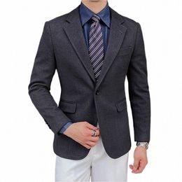 Blazers en laine de haute qualité Style britannique pour hommes élégant simple avancé simple tenue de soirée décontractée costume de gentleman veste ajustée h8Ct #