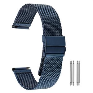 Haute qualité jaune or bleu 18 20 22mm maille en acier inoxydable bande montre bracelet de remplacement extrémités droites crochet boucle 3094