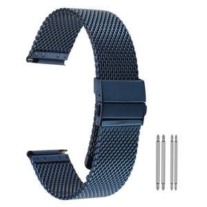 Hoge kwaliteit geel goud blauw 18 20 22 mm mesh roestvrijstalen band horlogeband vervanging armband rechte uiteinden haak Buckle2564