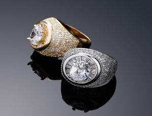 Hoge Kwaliteit Geel Wit Vergulde Bling Ronde CZ Diamanten Ringen voor Mannen Vrouwen Leuk Cadeau Hip Hop Ring Sieraden maat 6106094109