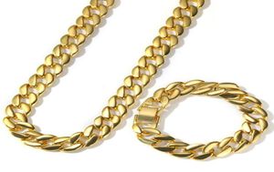 Hoogwaardige geel wit goud vergulde Cubaanse ketting ketting armband ingesteld voor mannen cool hiphop sieraden cadeau7306241