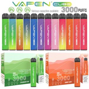 Originele VAPEN CUBE 3000Puffs Wegwerp Vape Pen 0% 2% 5% Nic Apparaat Elektronische e-sigaretten Kits 8ML Capaciteit 1000mAh Batterij Vaporizer Multi Smaken VS PUFF FLEX EU