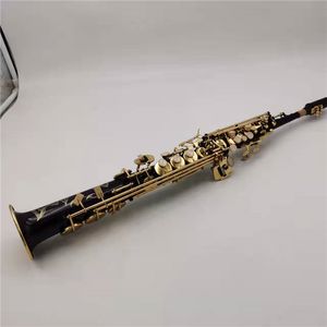 Alta calidad YSS-82Z latón B-flat soprano tubo recto saxofón oro negro grabado patrón uno a uno artesanía japonesa hecha con estuche