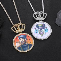 Hoge kwaliteit Zirkonia op maat gemaakte foto grote medaillons ketting hanger Iced Out Cubaanse mannen hiphop foto sieraden cadeau kan gratis aangepast logo