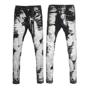 Hoogwaardige2024 Purple Brand Hipster Jeans High Street zwaar vervaardigde spetteerde inkt Casual broek Amerikaans rechte jeans