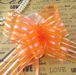 Alta calidad 50 piezas lote 5 cm tamaño grande color naranja organza tirar arcos para la decoración del coche de la boda boda organza tirar cintas de flores Gi8555394